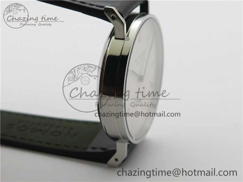 Tangente Automatic 38mm SS MKS 1:1 Best Edition White Dial Red 12 Marker on Black Leather Strap A23J