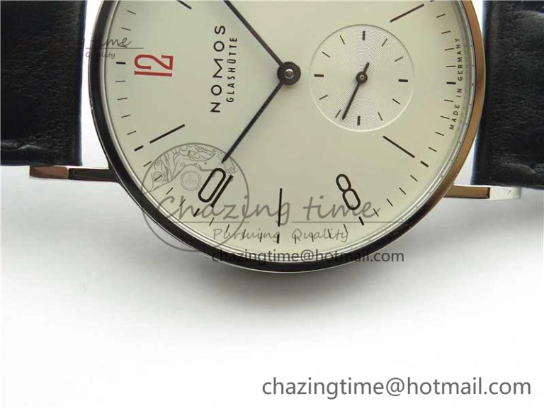 Tangente Automatic 38mm SS MKS 1:1 Best Edition White Dial Red 12 Marker on Black Leather Strap A23J