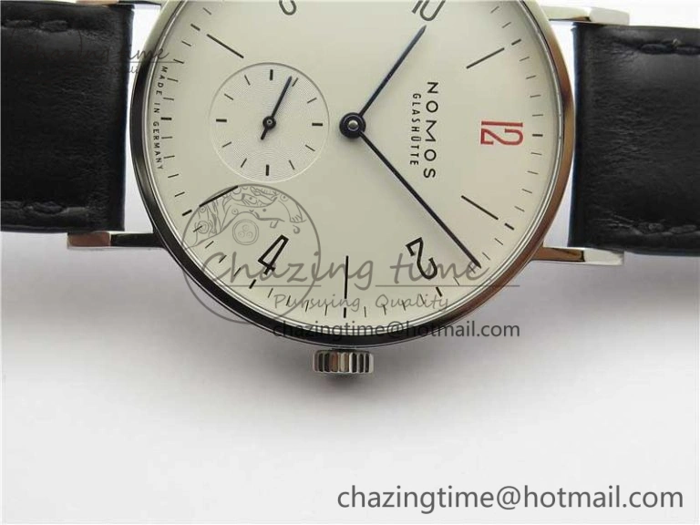 Tangente Automatic 38mm SS MKS 1:1 Best Edition White Dial Red 12 Marker on Black Leather Strap A23J