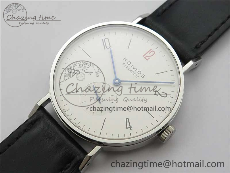 Tangente Automatic 38mm SS MKS 1:1 Best Edition White Dial Red 12 Marker on Black Leather Strap A23J