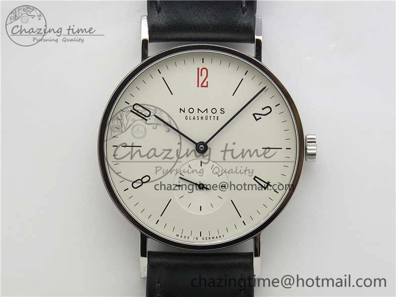 Tangente Automatic 38mm SS MKS 1:1 Best Edition White Dial Red 12 Marker on Black Leather Strap A23J