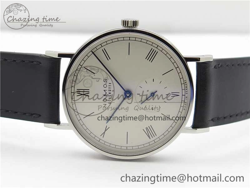 Tangente Automatic 38mm SS MKS 1:1 Best Edition White Dial Roman Markers on Black Leather Strap A23J