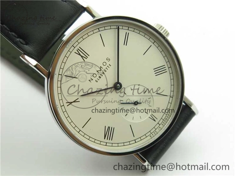 Tangente Automatic 38mm SS MKS 1:1 Best Edition White Dial Roman Markers on Black Leather Strap A23J