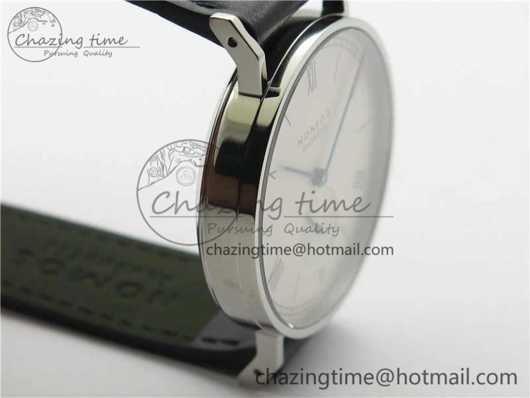 Tangente Automatic 38mm SS MKS 1:1 Best Edition White Dial Roman Markers on Black Leather Strap A23J