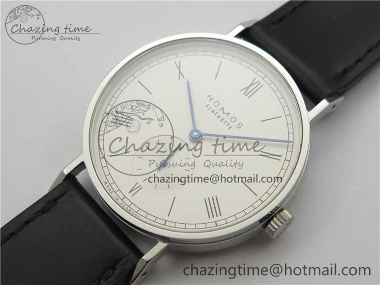 Tangente Automatic 38mm SS MKS 1:1 Best Edition White Dial Roman Markers on Black Leather Strap A23J