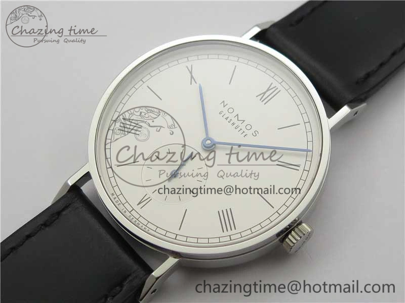 Tangente Automatic 38mm SS MKS 1:1 Best Edition White Dial Roman Markers on Black Leather Strap A23J