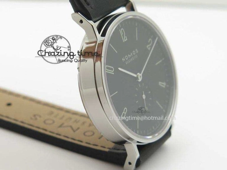 Tangente SS Black Dial On Black Leather Strap A2813