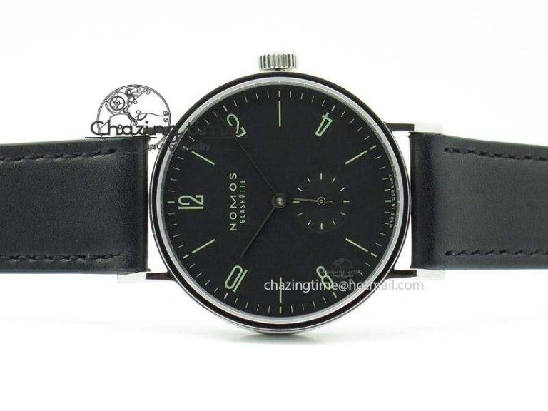 Tangente SS Black Dial On Black Leather Strap A2813