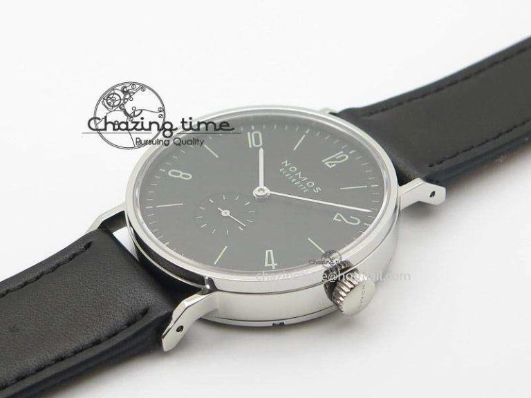 Tangente SS Black Dial On Black Leather Strap A2813