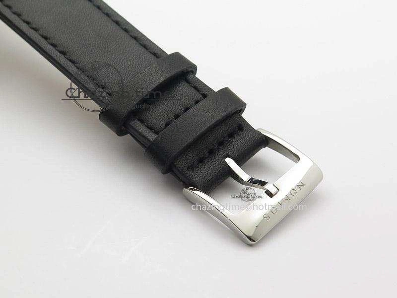 Tangente SS Black Dial Red Number Markers On Black Leather Strap A2813