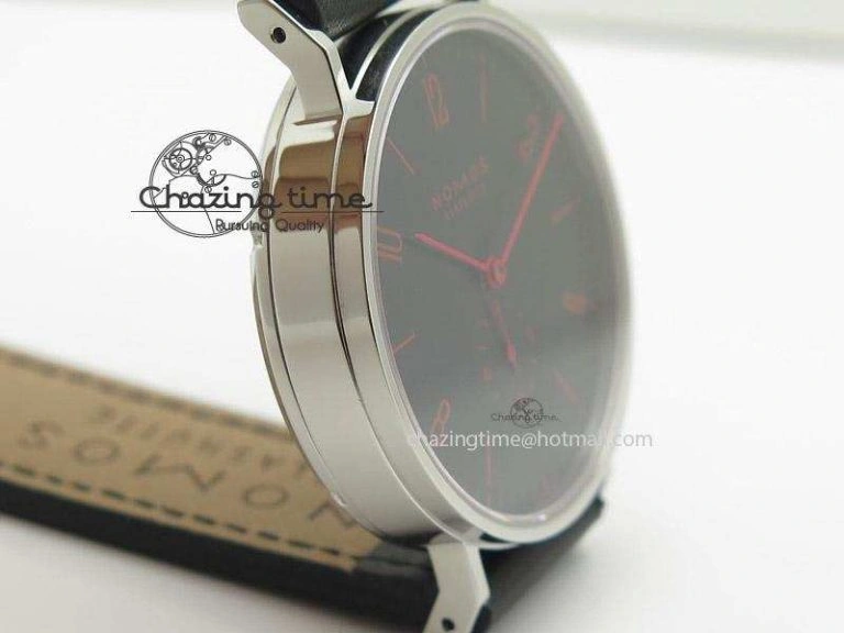 Tangente SS Black Dial Red Number Markers On Black Leather Strap A2813