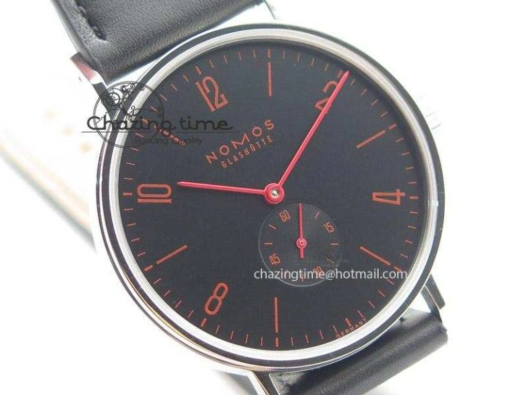 Tangente SS Black Dial Red Number Markers On Black Leather Strap A2813