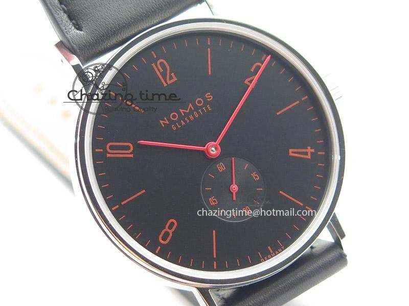 Tangente SS Black Dial Red Number Markers On Black Leather Strap A2813