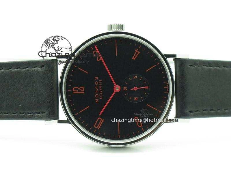 Tangente SS Black Dial Red Number Markers On Black Leather Strap A2813