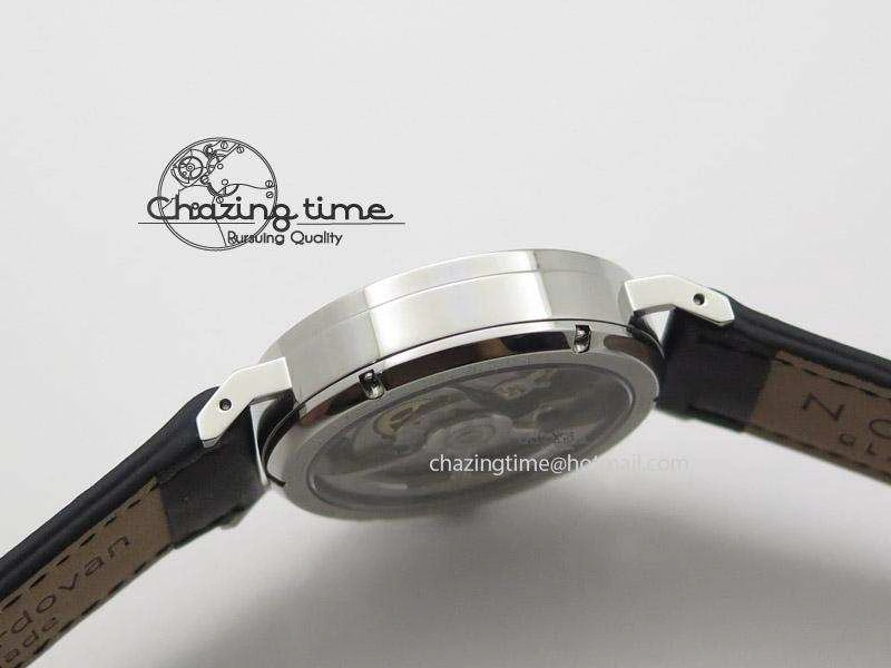 Tangente SS White Dial On Blue Number Markers Red Handset On Black Leather Strap A2813