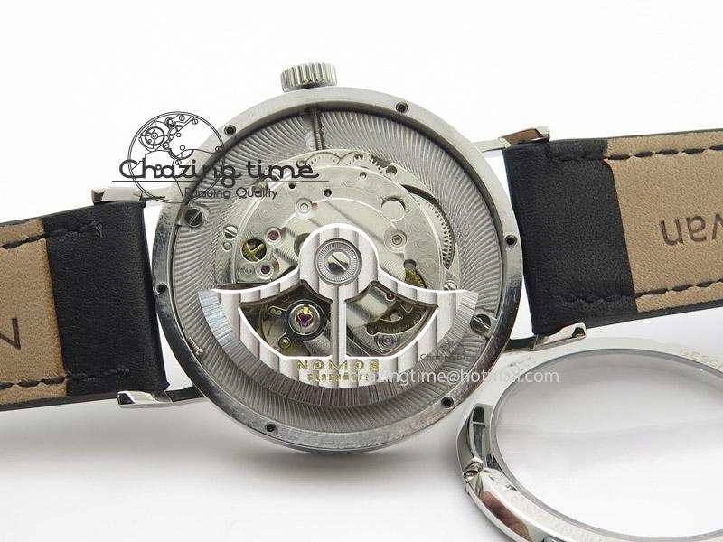 Tangente SS White Dial On Blue Number Markers Red Handset On Black Leather Strap A2813