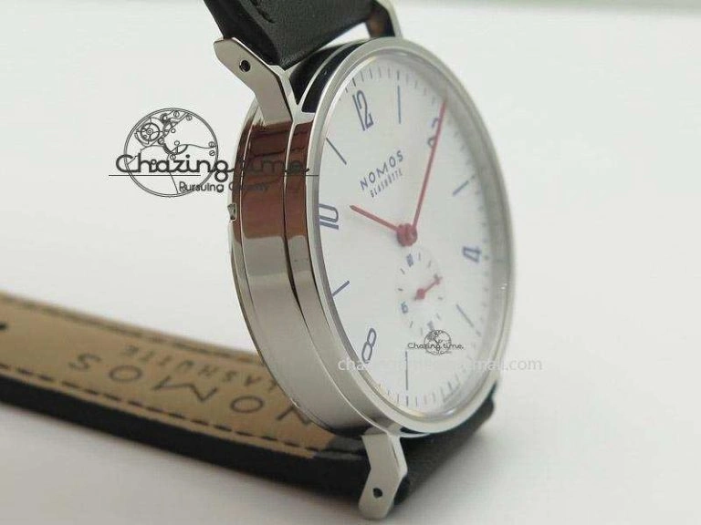 Tangente SS White Dial On Blue Number Markers Red Handset On Black Leather Strap A2813