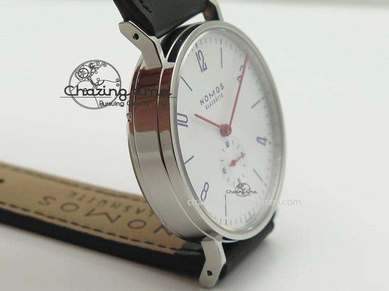 Tangente SS White Dial On Blue Number Markers Red Handset On Black Leather Strap A2813