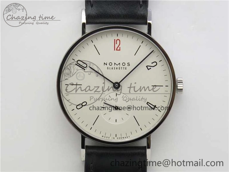 Tangente SS White Dial On Blue Number Markers Red Handset On Black Leather Strap A2813