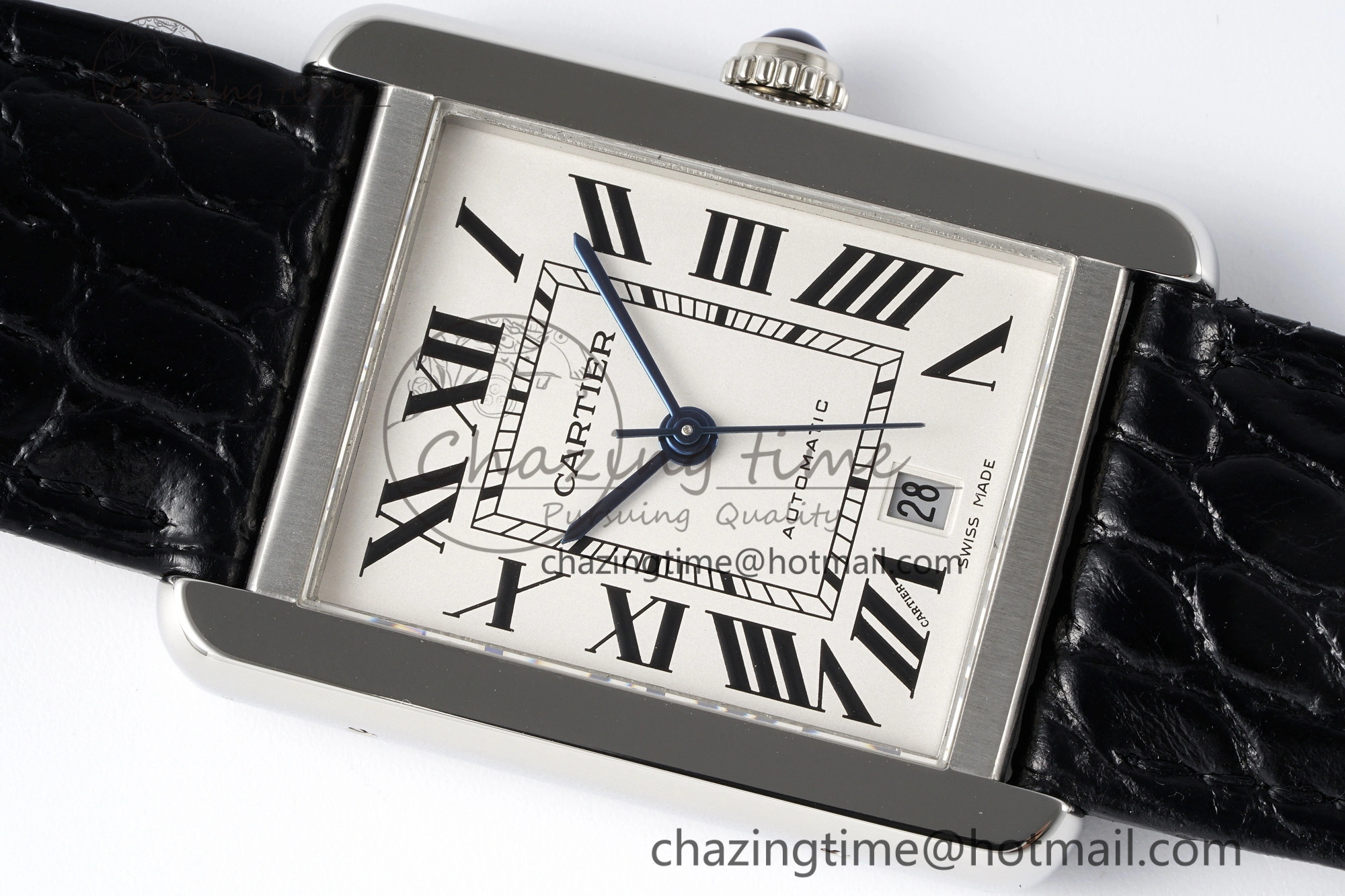 Tank 41 SS APSF 1:1 Best Edition White Dial on Black Croco Leather Strap MIYOTA 9015