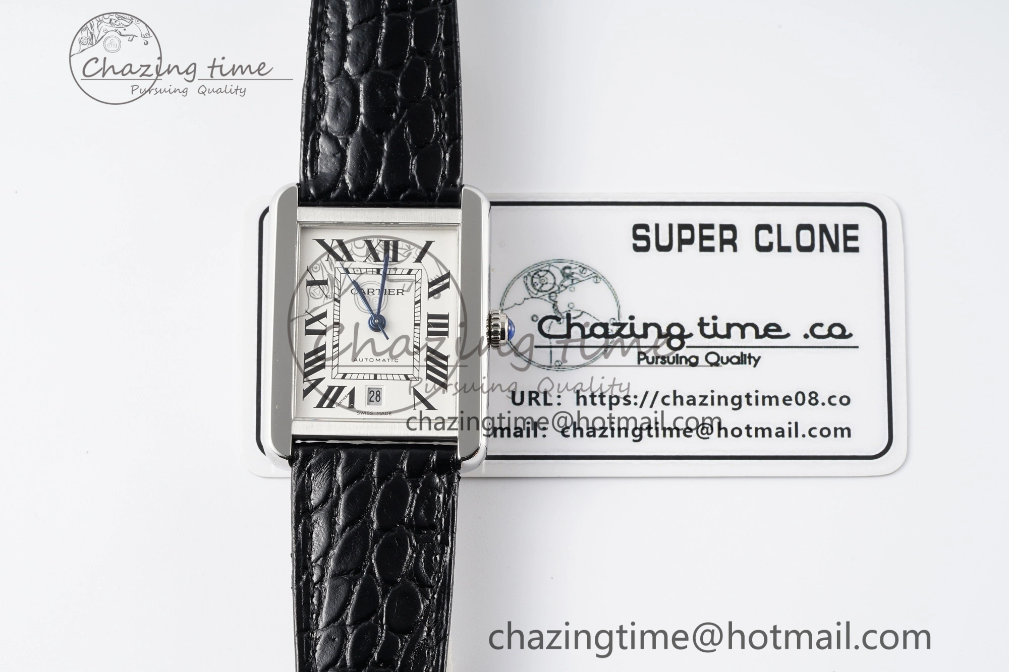 Tank 41 SS APSF 1:1 Best Edition White Dial on Black Croco Leather Strap MIYOTA 9015