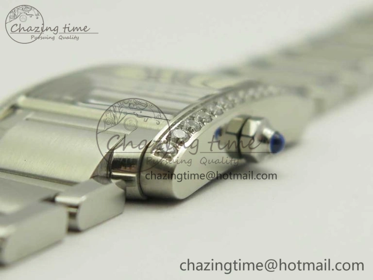 Tank Francaise Ladies 25mm Dia Bezel SS 8848F 1:1 Best Edition Ivory Dial on SS Bracelet Ronda Quartz