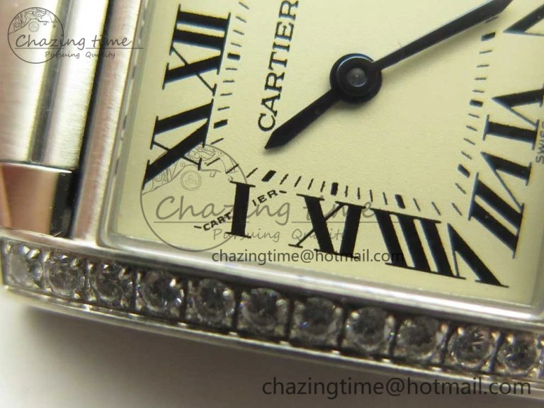 Tank Francaise Ladies 25mm Dia Bezel SS 8848F 1:1 Best Edition Ivory Dial on SS Bracelet Ronda Quartz