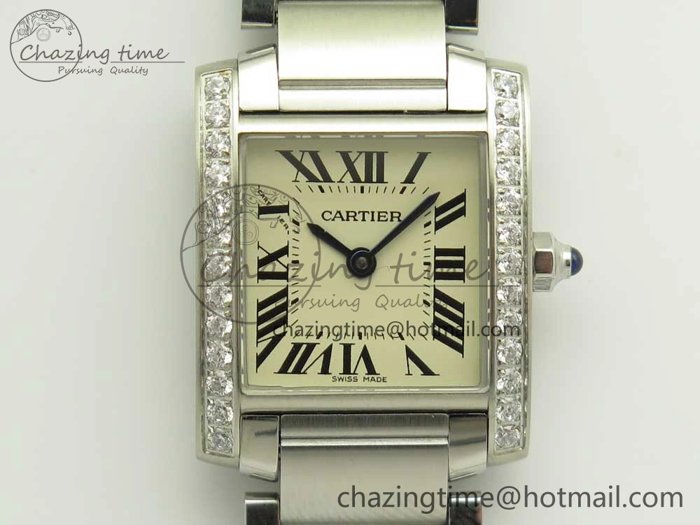 Tank Francaise Ladies 25mm Dia Bezel SS 8848F 1:1 Best Edition Ivory Dial on SS Bracelet Ronda Quartz