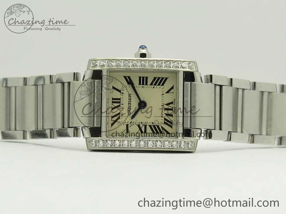 Tank Francaise Ladies 25mm Dia Bezel SS 8848F 1:1 Best Edition Ivory Dial on SS Bracelet Ronda Quartz