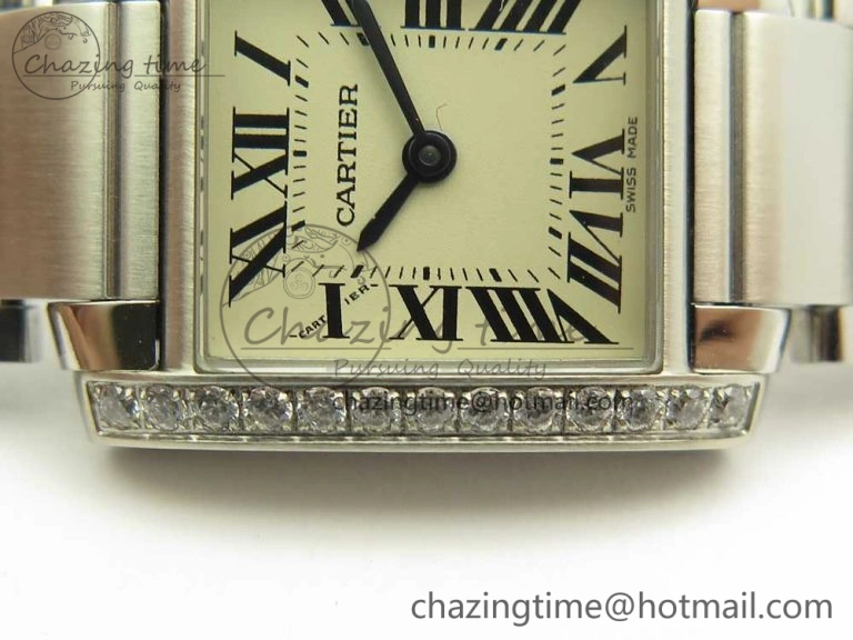 Tank Francaise Ladies 25mm Dia Bezel SS 8848F 1:1 Best Edition Ivory Dial on SS Bracelet Ronda Quartz