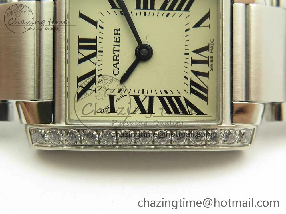 Tank Francaise Ladies 25mm Dia Bezel SS 8848F 1:1 Best Edition Ivory Dial on SS Bracelet Ronda Quartz