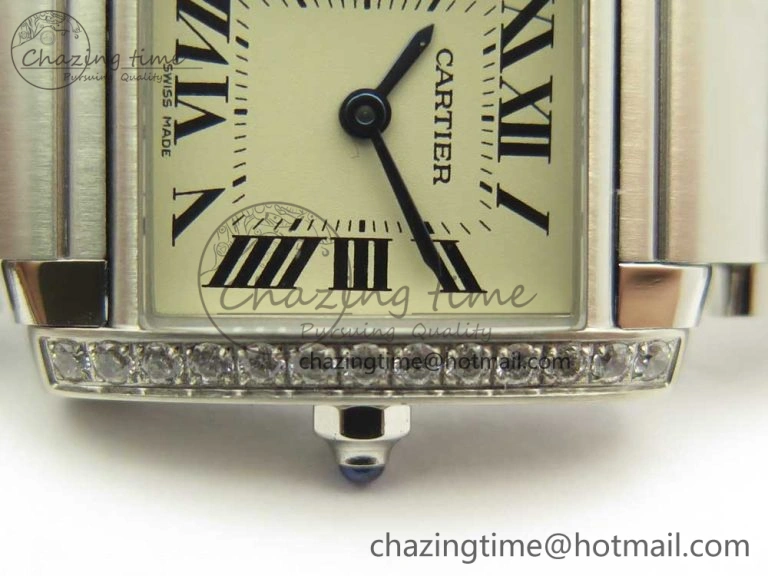 Tank Francaise Ladies 25mm Dia Bezel SS 8848F 1:1 Best Edition Ivory Dial on SS Bracelet Ronda Quartz