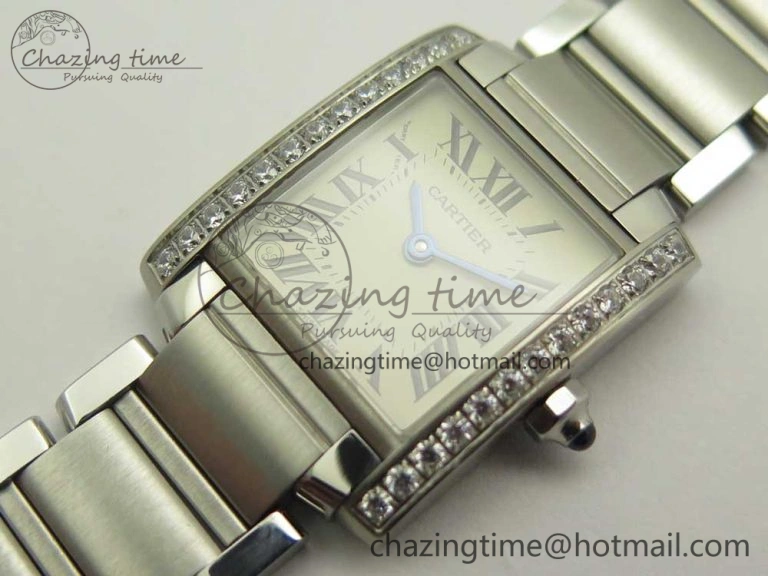 Tank Francaise Ladies 25mm Dia Bezel SS 8848F 1:1 Best Edition Ivory Dial on SS Bracelet Ronda Quartz