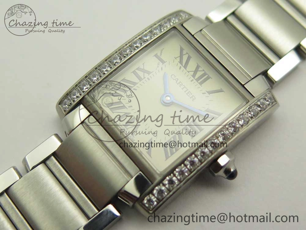 Tank Francaise Ladies 25mm Dia Bezel SS 8848F 1:1 Best Edition Ivory Dial on SS Bracelet Ronda Quartz