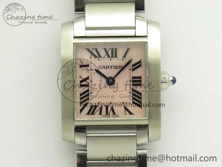 Tank Francaise Ladies 25mm SS 8848F 1:1 Best Edition Pink Dial on SS Bracelet Ronda Quartz