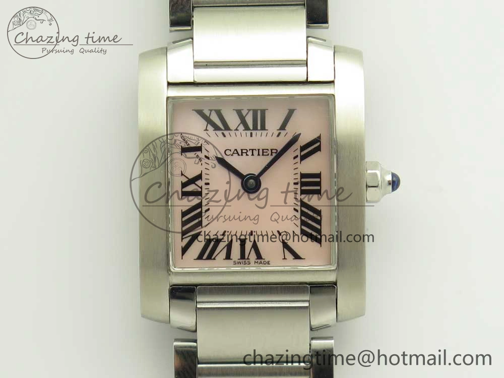 Tank Francaise Ladies 25mm SS 8848F 1:1 Best Edition Pink Dial on SS Bracelet Ronda Quartz