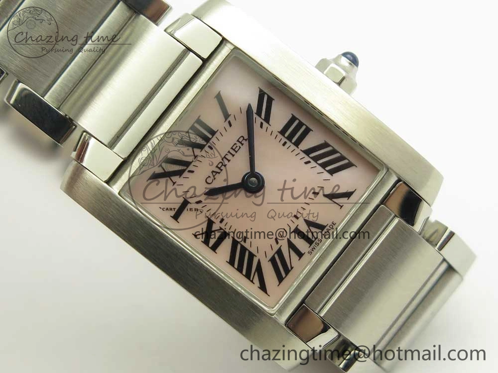 Tank Francaise Ladies 25mm SS 8848F 1:1 Best Edition Pink Dial on SS Bracelet Ronda Quartz