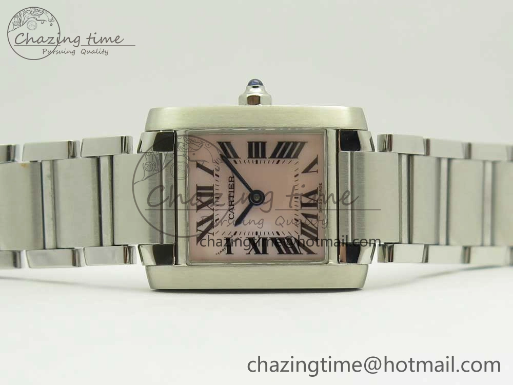 Tank Francaise Ladies 25mm SS 8848F 1:1 Best Edition Pink Dial on SS Bracelet Ronda Quartz