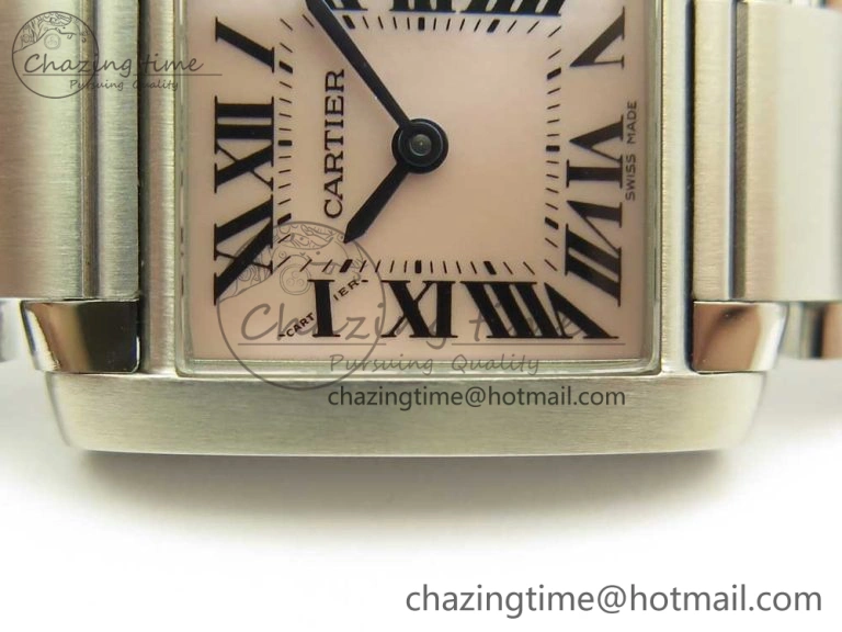 Tank Francaise Ladies 25mm SS 8848F 1:1 Best Edition Pink Dial on SS Bracelet Ronda Quartz