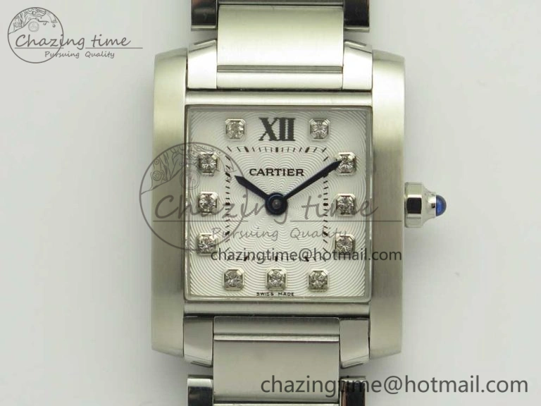 Tank Francaise Ladies 25mm SS 8848F 1:1 Best Edition White Dial Diamond Markers on SS Bracelet Ronda Quartz