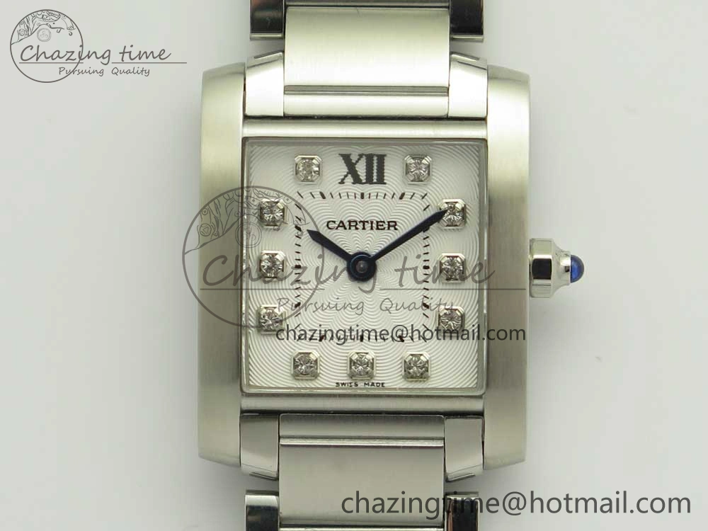 Tank Francaise Ladies 25mm SS 8848F 1:1 Best Edition White Dial Diamond Markers on SS Bracelet Ronda Quartz