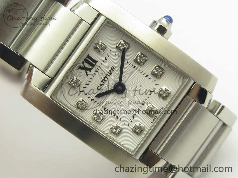 Tank Francaise Ladies 25mm SS 8848F 1:1 Best Edition White Dial Diamond Markers on SS Bracelet Ronda Quartz