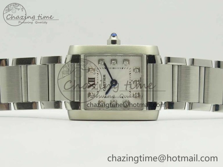 Tank Francaise Ladies 25mm SS 8848F 1:1 Best Edition White Dial Diamond Markers on SS Bracelet Ronda Quartz
