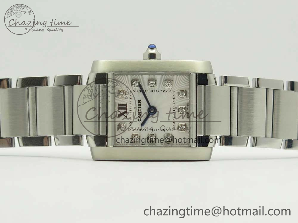 Tank Francaise Ladies 25mm SS 8848F 1:1 Best Edition White Dial Diamond Markers on SS Bracelet Ronda Quartz