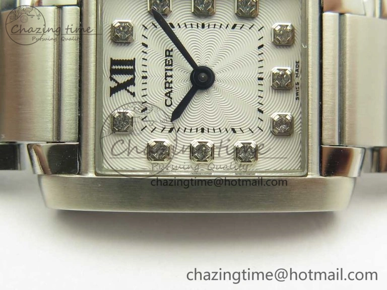 Tank Francaise Ladies 25mm SS 8848F 1:1 Best Edition White Dial Diamond Markers on SS Bracelet Ronda Quartz