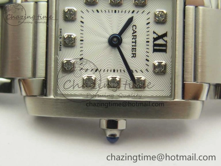 Tank Francaise Ladies 25mm SS 8848F 1:1 Best Edition White Dial Diamond Markers on SS Bracelet Ronda Quartz