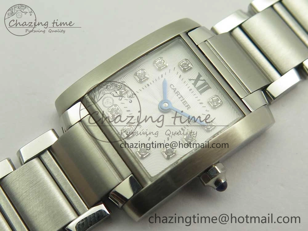 Tank Francaise Ladies 25mm SS 8848F 1:1 Best Edition White Dial Diamond Markers on SS Bracelet Ronda Quartz