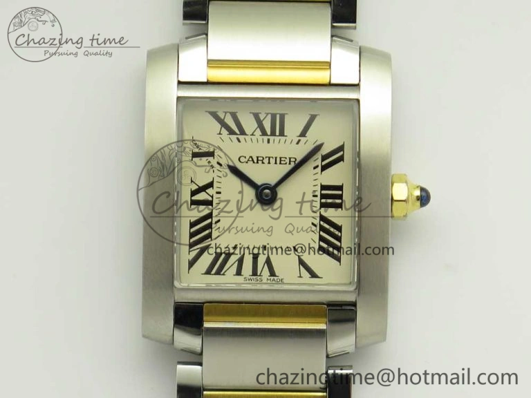 Tank Francaise Ladies 25mm SS YG 8848F 1:1 Best Edition Ivory Dial on SS YG Bracelet Ronda Quartz
