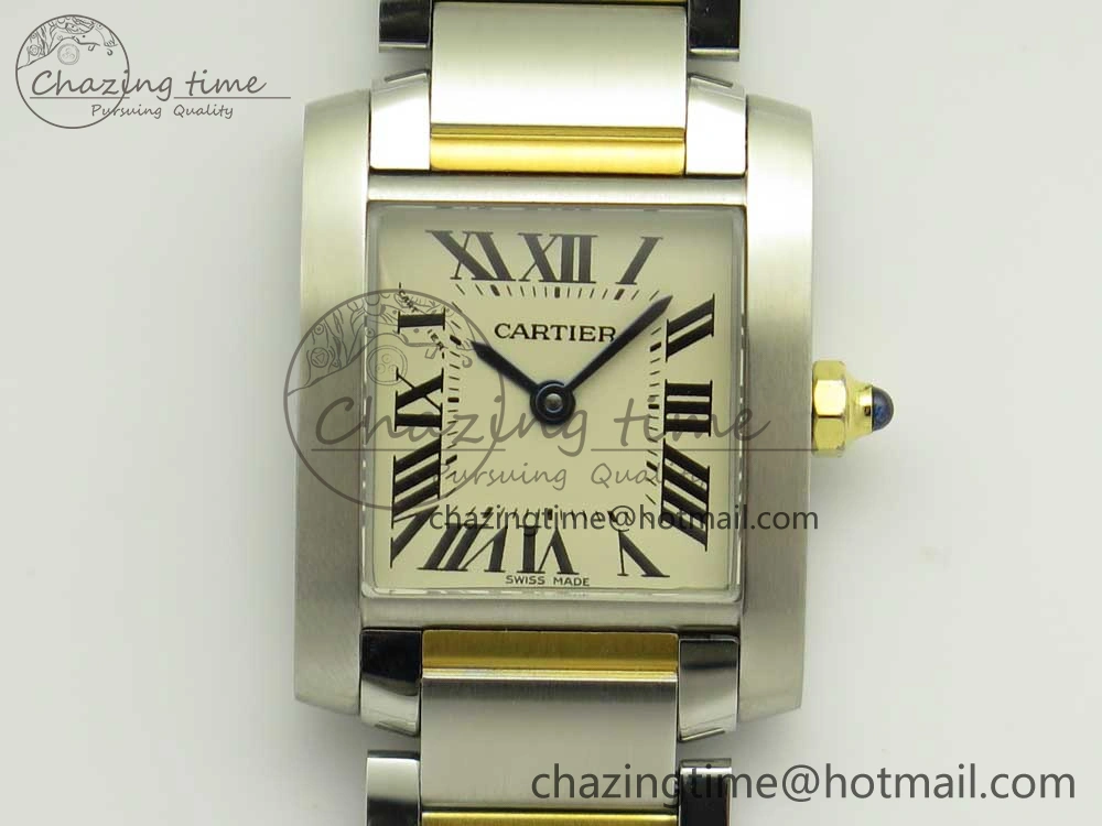 Tank Francaise Ladies 25mm SS YG 8848F 1:1 Best Edition Ivory Dial on SS YG Bracelet Ronda Quartz
