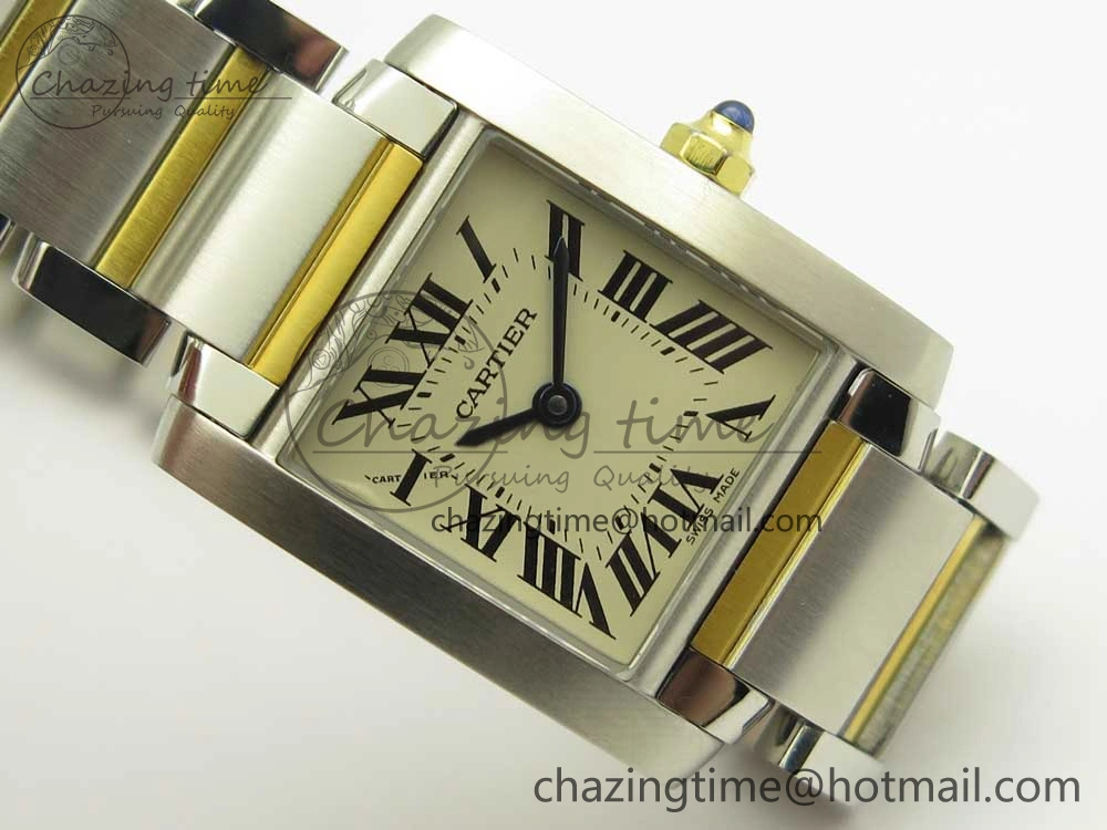 Tank Francaise Ladies 25mm SS YG 8848F 1:1 Best Edition Ivory Dial on SS YG Bracelet Ronda Quartz